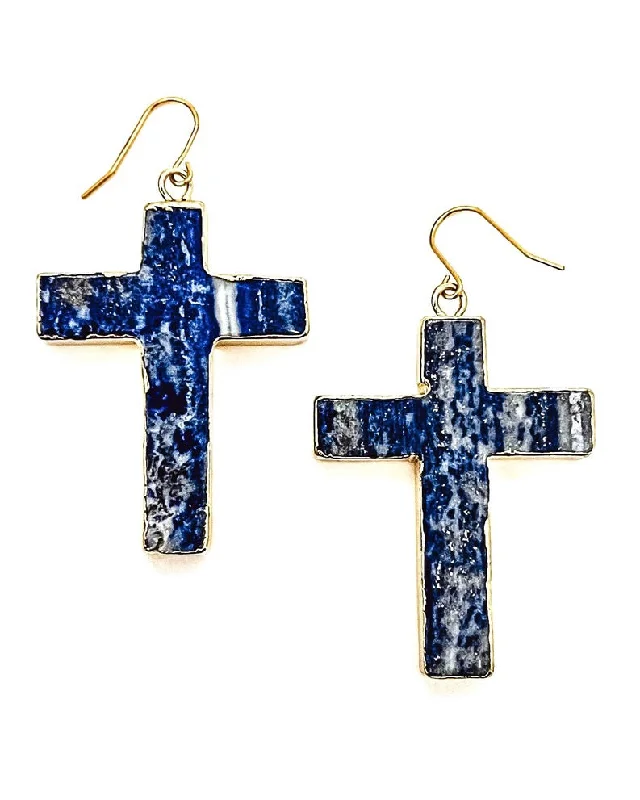 Hoop earrings with artistic filigree designs for an intricate, delicate finish-Ebal Blue Cross Earrings