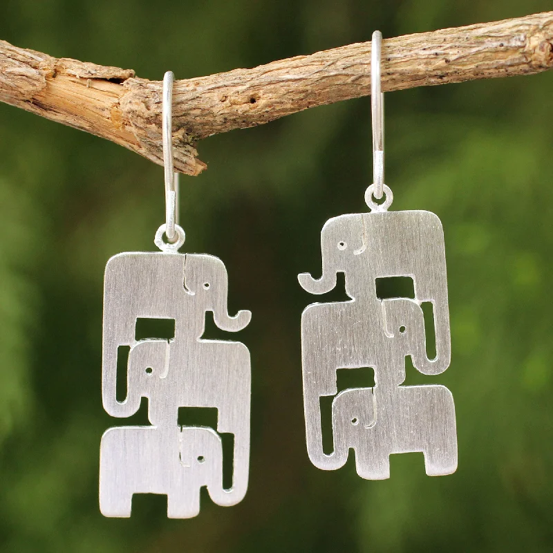 Hoop earrings with twisted metal designs for a dynamic and modern style-Elephant Stack Sterling Silver Dangle Earrings