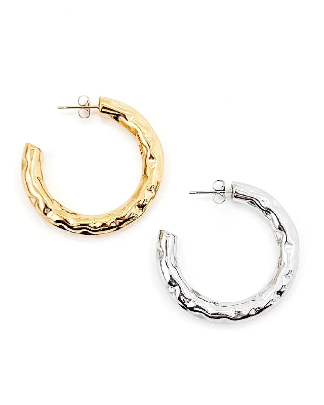 Best hoop earrings with matching bracelets for a coordinated jewelry set-Elondo Hammered Hoop Earrings || Choose Color