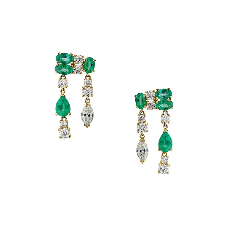 Hoop earrings with faceted crystals for added sparkle and shine-EMERALD & DIAMOND DROP EARRING