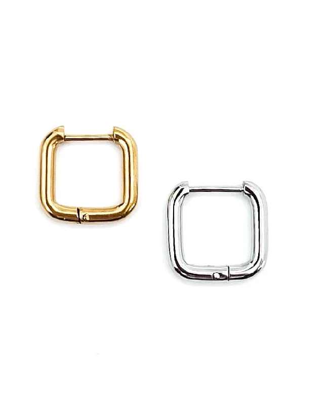 Hoop earrings with a matte finish for a sleek and sophisticated appearance-Enid Square Huggie Earrings || Choose Color