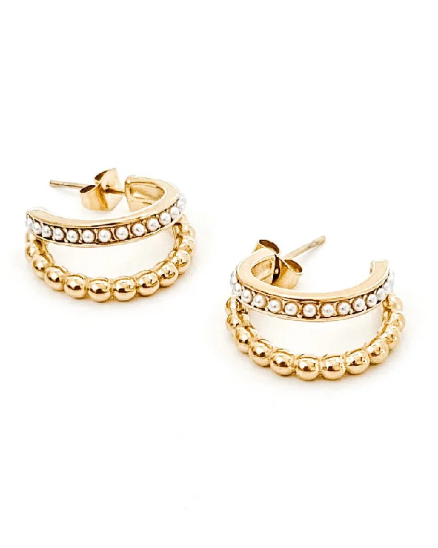 Hoop earrings with colorful beads for a fun and playful vibe-Enzo Gold Pearl Hoop Earrings