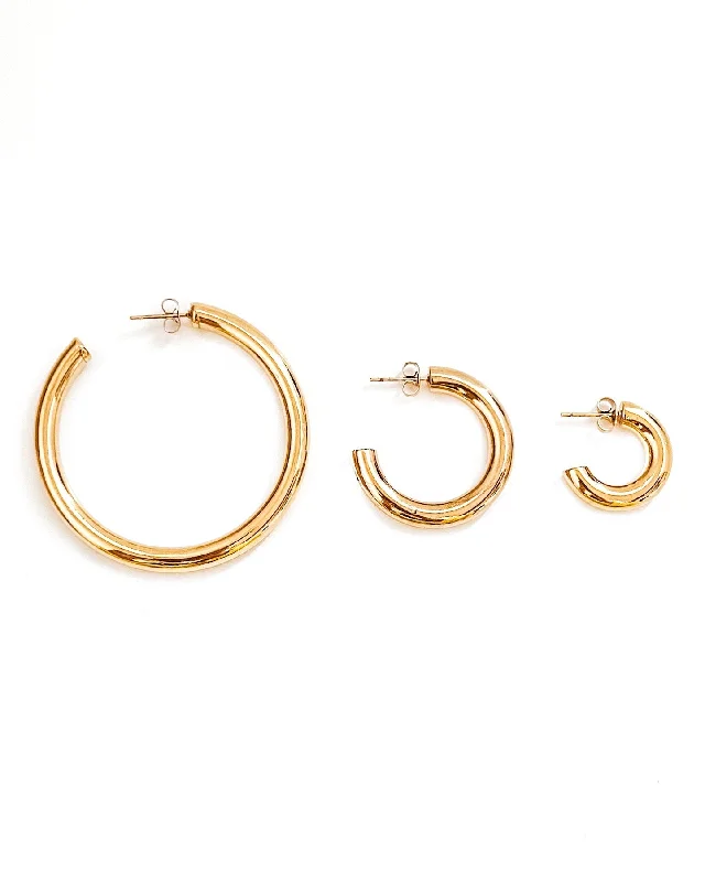 Hoop earrings with colorful beads for a fun and playful vibe-Ethel Gold Hoop Earrings || Choose Size