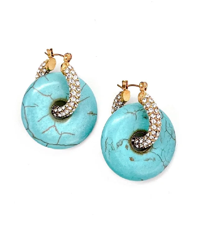 Hoop earrings with a chunky design for a bold and trendy statement-Evelyn Crystal Turquoise Hoops