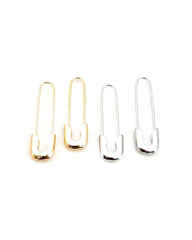 Classic hoop earrings with a thin profile for a sleek and subtle style-Exon Safety Pin Earrings || Choose Color