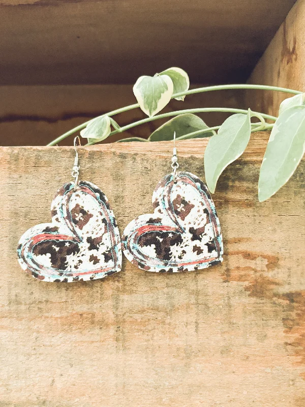 Best hoop earrings with multi-colored gemstones for a vibrant and lively touch-Beautiful Faux Leather Cow Heart Earrings