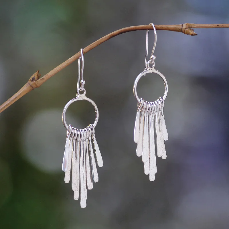 Hoop earrings with faceted crystals for added sparkle and shine-Feather Cascade Silver Chandelier Earrings