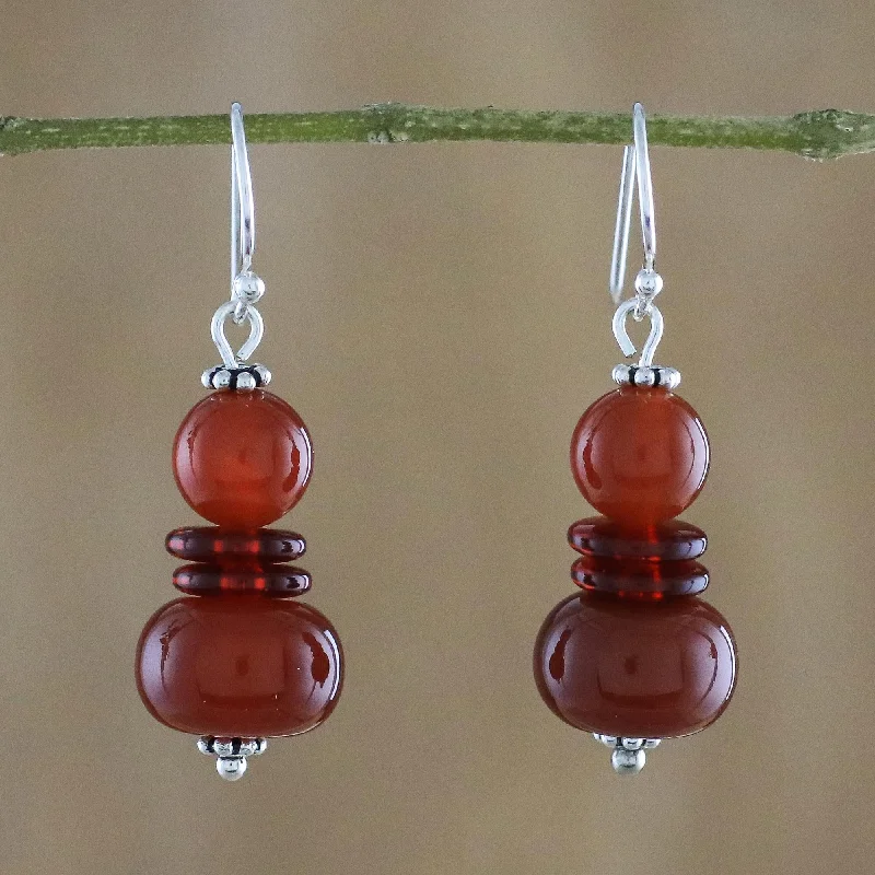 Hoop earrings with dangling charms for a playful and fun look-Fiery Memory Carnelian & Silver Beaded Earrings