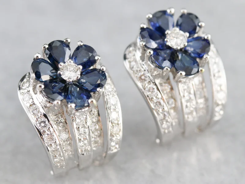 Best hoop earrings with cubic zirconia for a budget-friendly, dazzling look-Floral Sapphire and Diamond Earrings