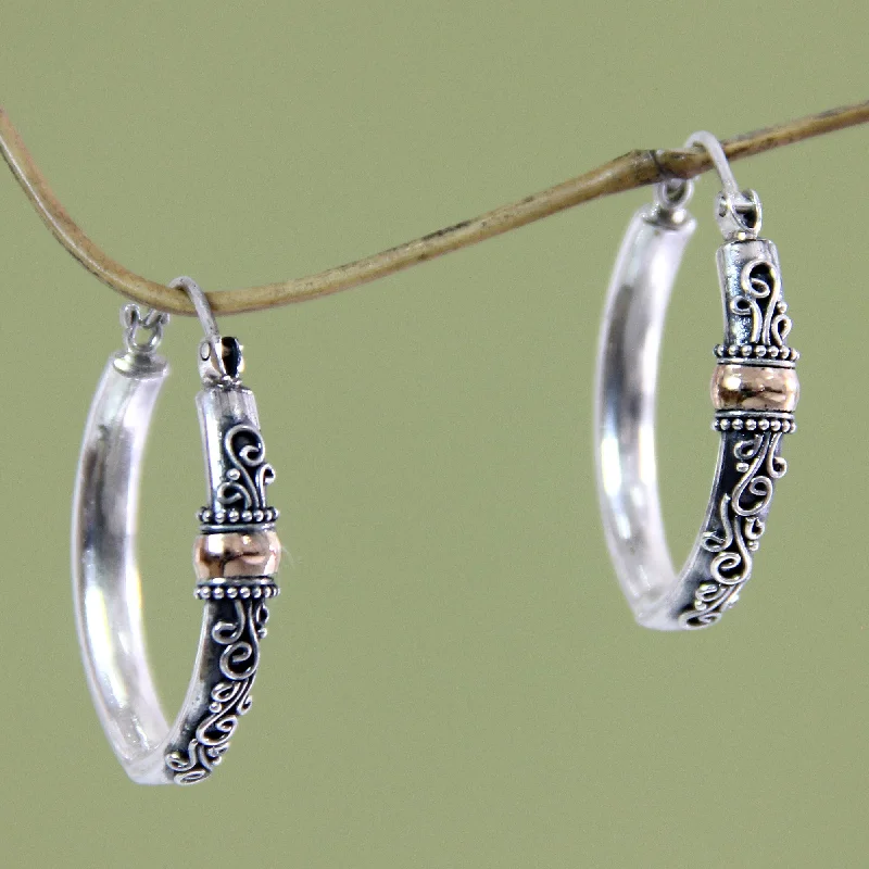 Best hoop earrings with butterfly motifs for a playful and whimsical appearance-Floral Tendrils Silver Hoop Earrings