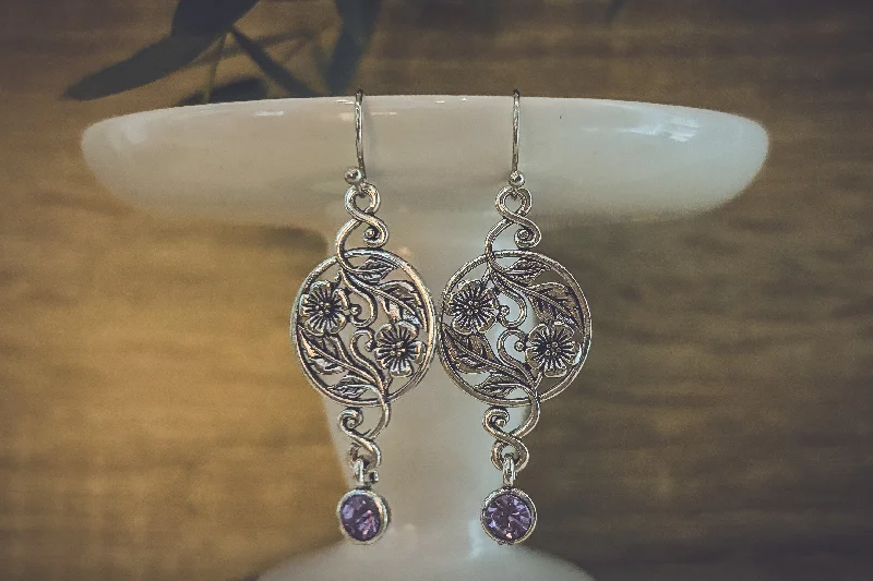 Hoop earrings with rhinestone embellishments for a glamorous and sparkling look-Beautiful Bohemian Purple and Silver Earrings