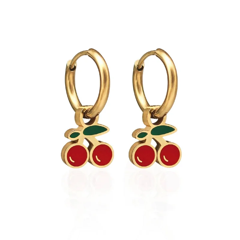 Hoop earrings with luxe velvet finishes for a rich and luxurious touch-Fruit Charm Hoops