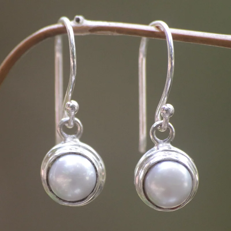 Hoop earrings with polished metal for a shiny and high-quality finish-Full Moon Pearl Earrings