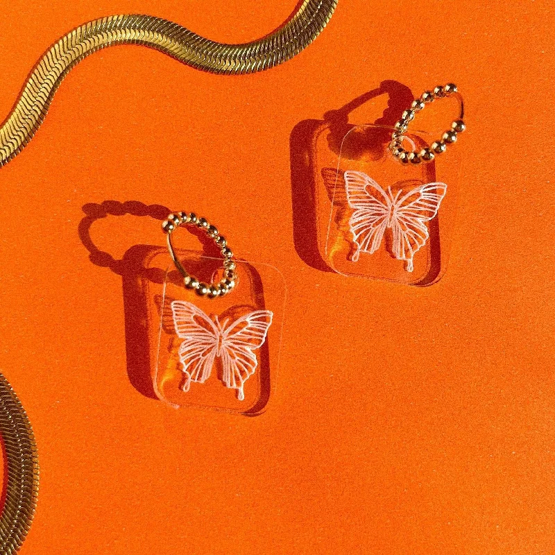 Hoop earrings with abstract wirework for an artistic, unique look-Glass Butterfly Hoops