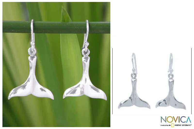 Best hoop earrings with intricate beaded details for a textured, stylish appearance-Glistening Whale Silver Dangle Earrings