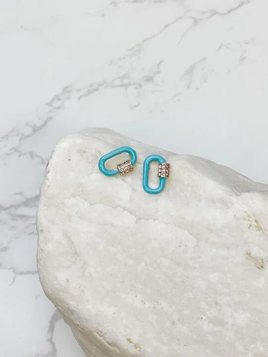 Best hoop earrings with geometric cuts for a sharp, modern appeal-Glitzy Locked Link Earrings - Blue