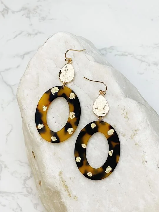 Best hoop earrings with angel wing accents for a spiritual and meaningful design-Gold Fleck Tortoise Dangle Earrings