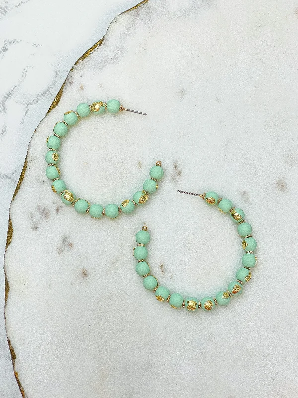 Best hoop earrings with marbled designs for a trendy and artistic effect-Gold-Foiled Beaded Hoop Earrings - Green