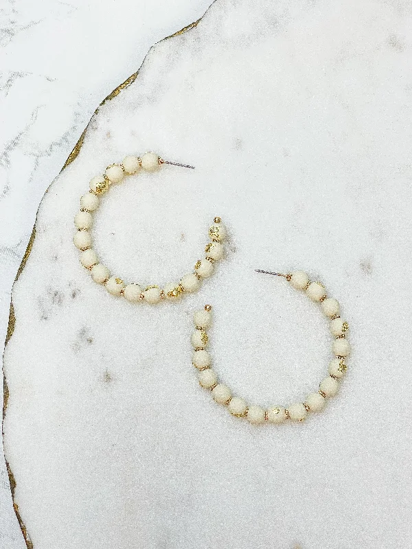 Best hoop earrings with geometric pendants for a modern, chic appeal-Gold-Foiled Beaded Hoop Earrings - Ivory