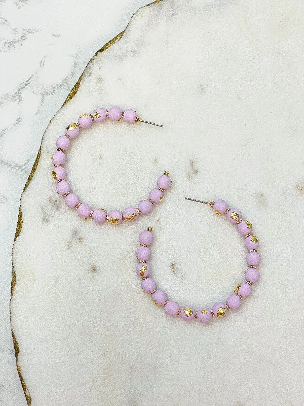 Best hoop earrings with asymmetrical designs for a fashion-forward, avant-garde look-Gold-Foiled Beaded Hoop Earrings - Lavender