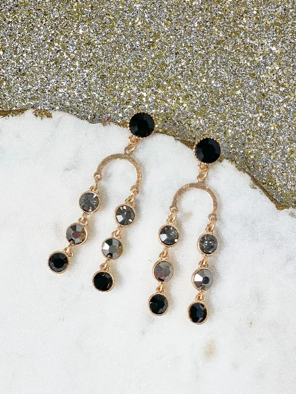 Best hoop earrings with asymmetrical designs for a fashion-forward, avant-garde look-Gold & Glass Bead Arch Dangle Earrings - Black