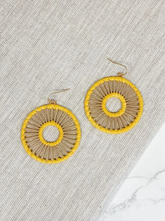 Hoop earrings with textured gold for a refined and sophisticated aesthetic-Gold Open Matte Metal Dangle Earrings - Mustard