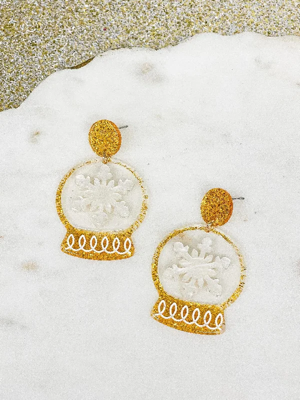 Best hoop earrings with vintage-style detailing for a nostalgic and timeless look-Gold Snow Globe Dangle Earrings - Snowflake