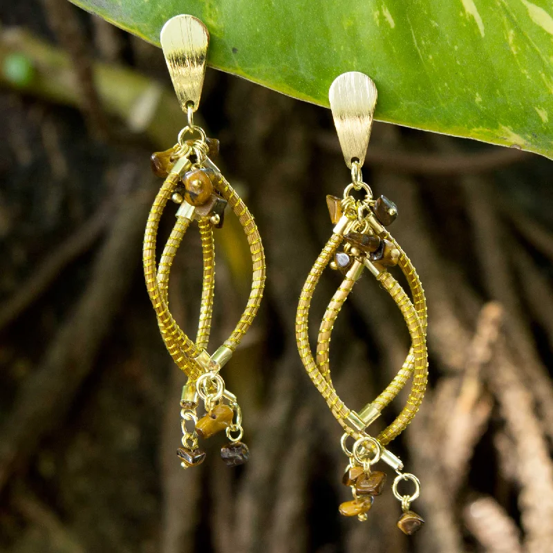 Hoop earrings with colorful beads for a fun and playful vibe-Goldenrod Tiger's Eye Gold Plated Earrings