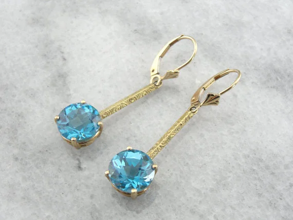 Best hoop earrings with stacked layers for a dimensional and bold look-Gorgeous Blue Topaz Earrings, Antique Art Deco Drops, Pierced