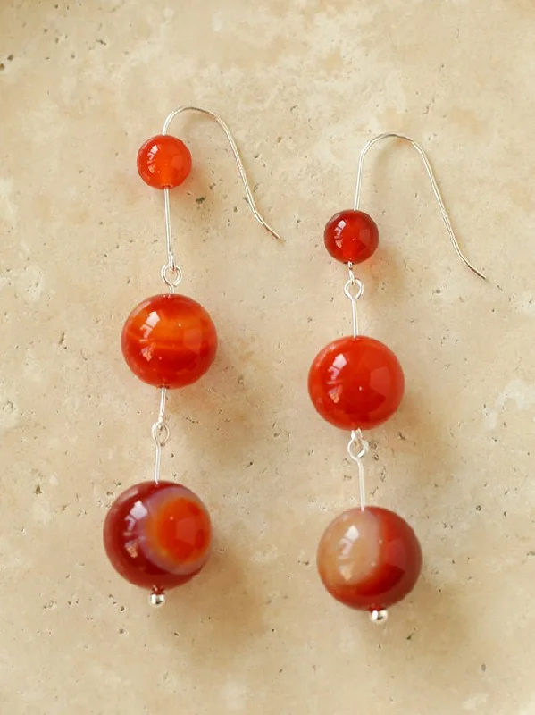 Best hoop earrings with floral designs for a feminine and delicate look-Gradient Red  Agate 925 Silver Dangle Earring