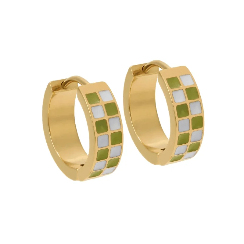 Best hoop earrings with custom engravings for a personalized and meaningful gift-Green Checker Titanium Hoops