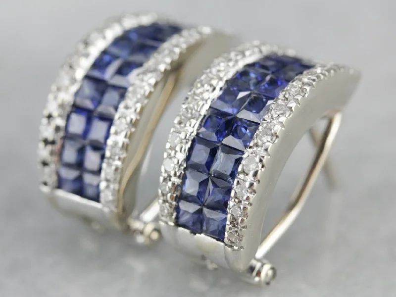 Best hoop earrings with minimal embellishments for a sleek and modern look-Half Hoop Sapphire and Diamond Earrings