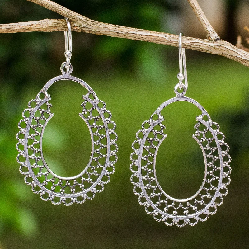 Hoop earrings with oversized pearl accents for a statement-making look-Halo of Lace Sterling Silver Dangle Earrings