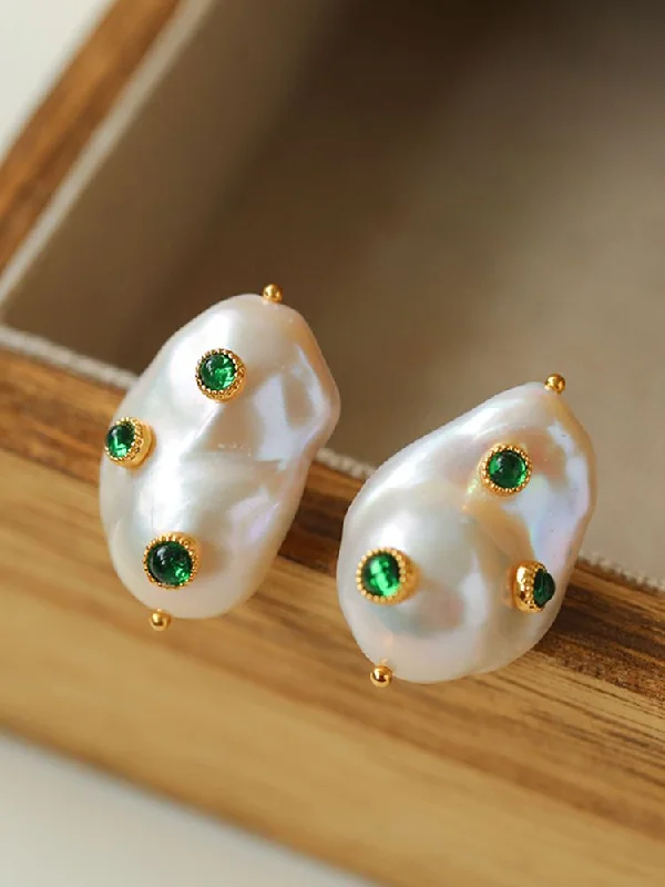 Hoop earrings with open designs for a modern, lighthearted vibe-Handcrafted Baroque Pearls Earrings-Green