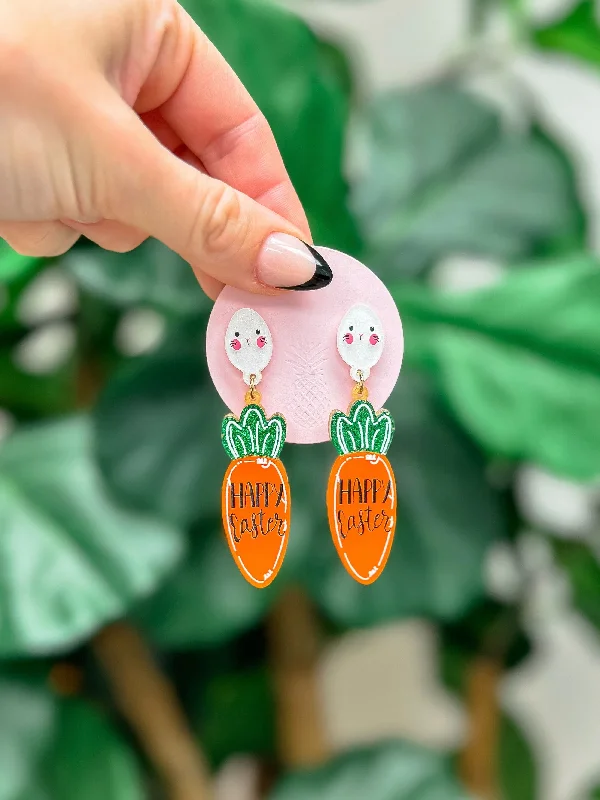 Best hoop earrings with vintage rhinestone embellishments for a retro-glam effect-'Happy Easter' Carrot Dangle Earrings