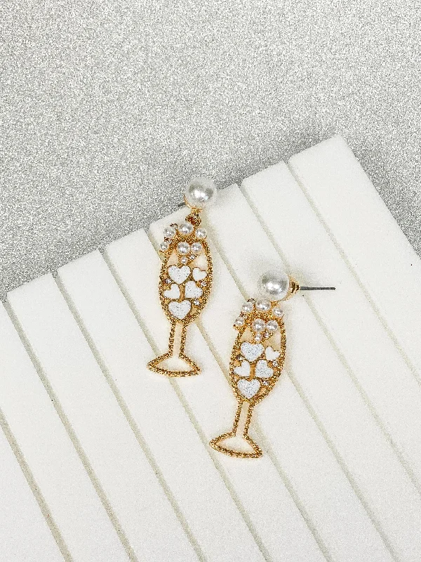 Best hoop earrings with custom designs for a personalized, unique accessory-Heart & Pearl Champagne Dangle Earrings