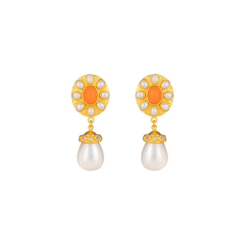 Best hoop earrings with vintage rhinestone embellishments for a retro-glam effect-Heather Earrings Orange Coral, Crystal & Pearls