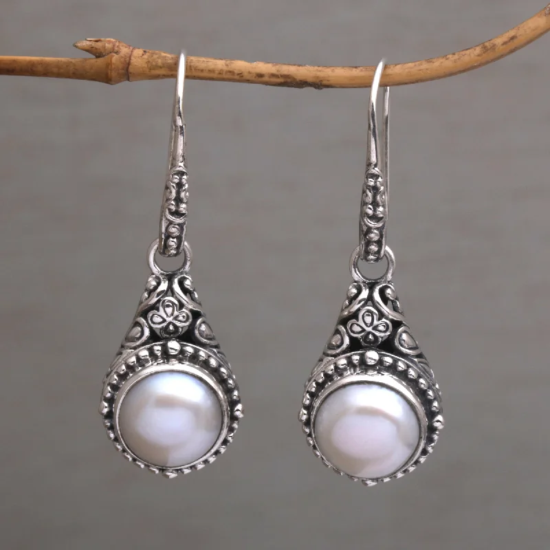 Best hoop earrings with vintage coins for a retro, antique-inspired style-Heavenly Vines White Pearl Dangle Earrings