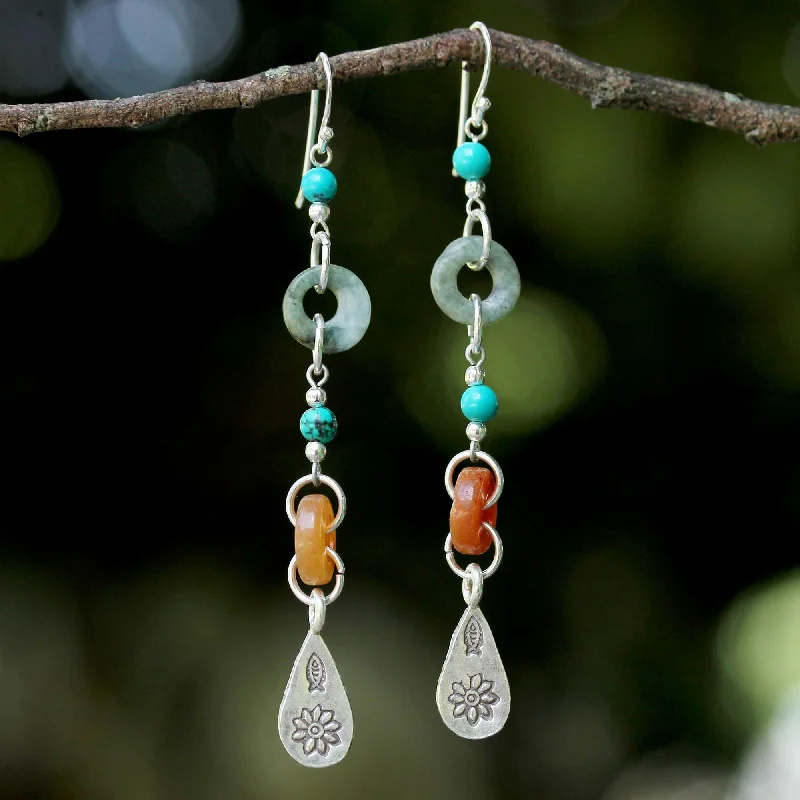 Hoop earrings with satin finishes for a smooth and elegant appearance-Hill Tribe Adventure Multi-Gem & Silver Earrings