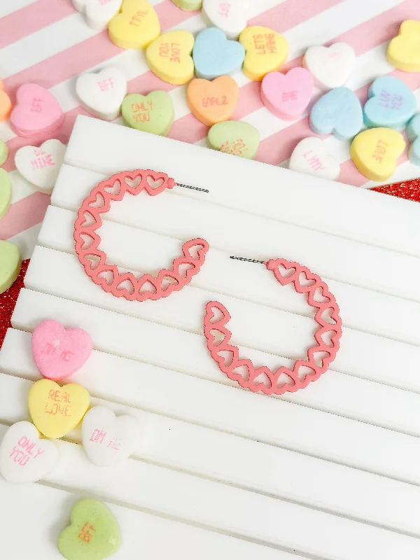 Hoop earrings with cut-out designs for a creative and lightweight effect-Hoop Of Hearts Earrings - Blush