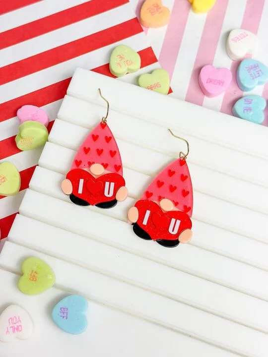 Best hoop earrings with marbled designs for a trendy and artistic effect-'I Heart You' Gnome Dangle Earrings