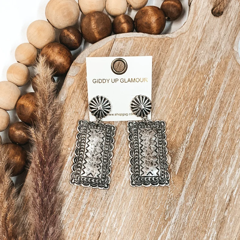 Best hoop earrings with vintage-style detailing for a nostalgic and timeless look-Tooled Rectangle Earrings in Silver