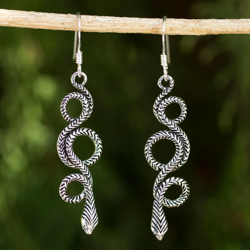 Best hoop earrings with custom engravings for a personalized and meaningful gift-Infinity Serpent Silver Snake Dangle Earrings