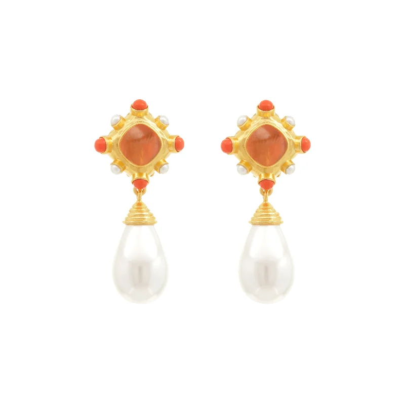 Hoop earrings with spiral designs for a dynamic and fluid look-Julia Earrings Citrine Quartz, Coral & Pearls