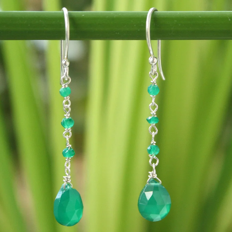 Best hoop earrings with crescent-shaped designs for a bold, moon-inspired style-Lady Green Chalcedony Dangle Earrings