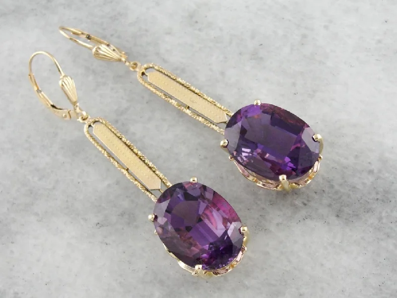 Hoop earrings with resin accents for a bold and colorful design-Large Amethyst Dangle Earrings