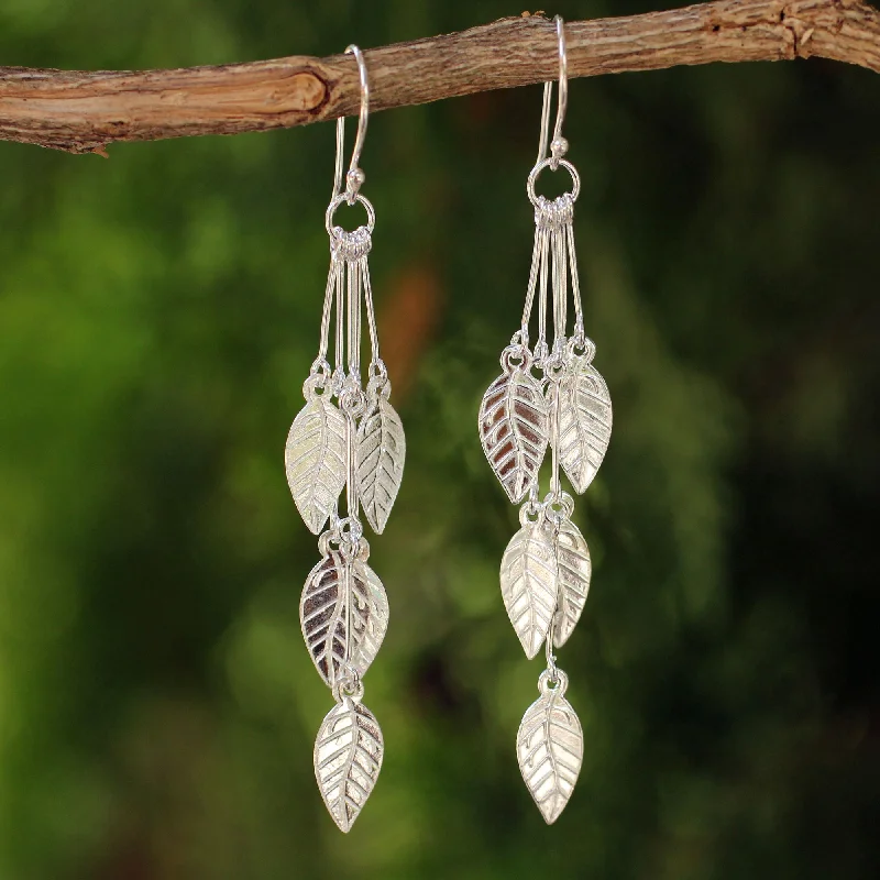 Best hoop earrings with geometric pendants for a modern, chic appeal-Leaf Chimes Sterling Silver Dangle Earrings