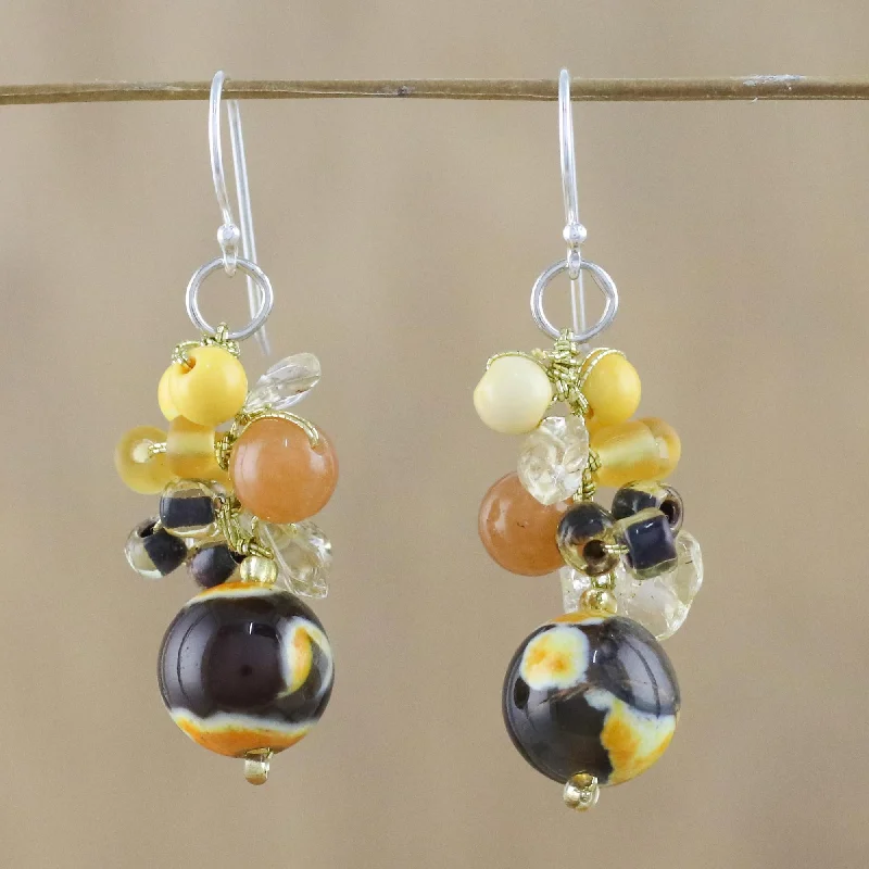 Best hoop earrings with blackened metal for an edgy and bold appearance-Lovely Blend in Yellow Quartz & Silver Cluster Earrings