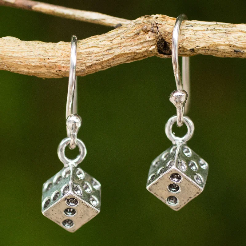 Best hoop earrings with geometric cuts for a sharp, modern appeal-Lucky Dice Silver Good Luck Dangle Earrings