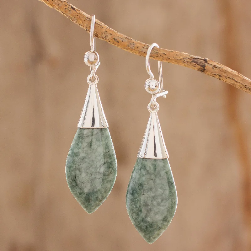 Hoop earrings with intricate designs for a unique and artistic appearance-Maya Lance of Afterlife Green Jade & Silver Earrings